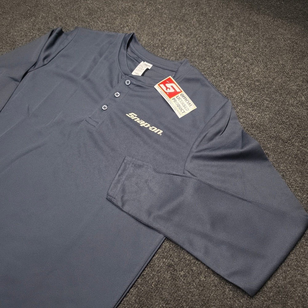 Snap-on Tools Mens Gray Long Sleeve Performance Henley Shirt Large NWT